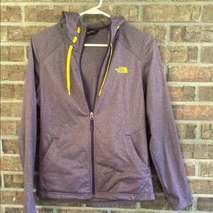 The North Face Heathered Purple Hoodie with Yellow Highlights